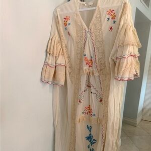 Anthropologie Cream Embroidered Dress